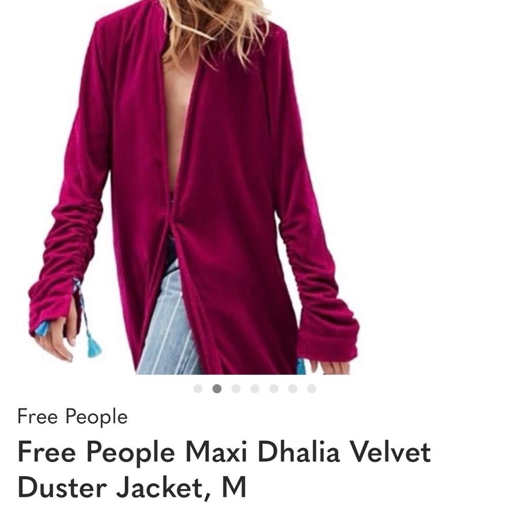 Free People Maxi Dhalia Velvet Fuchsia Open Front Cardigan